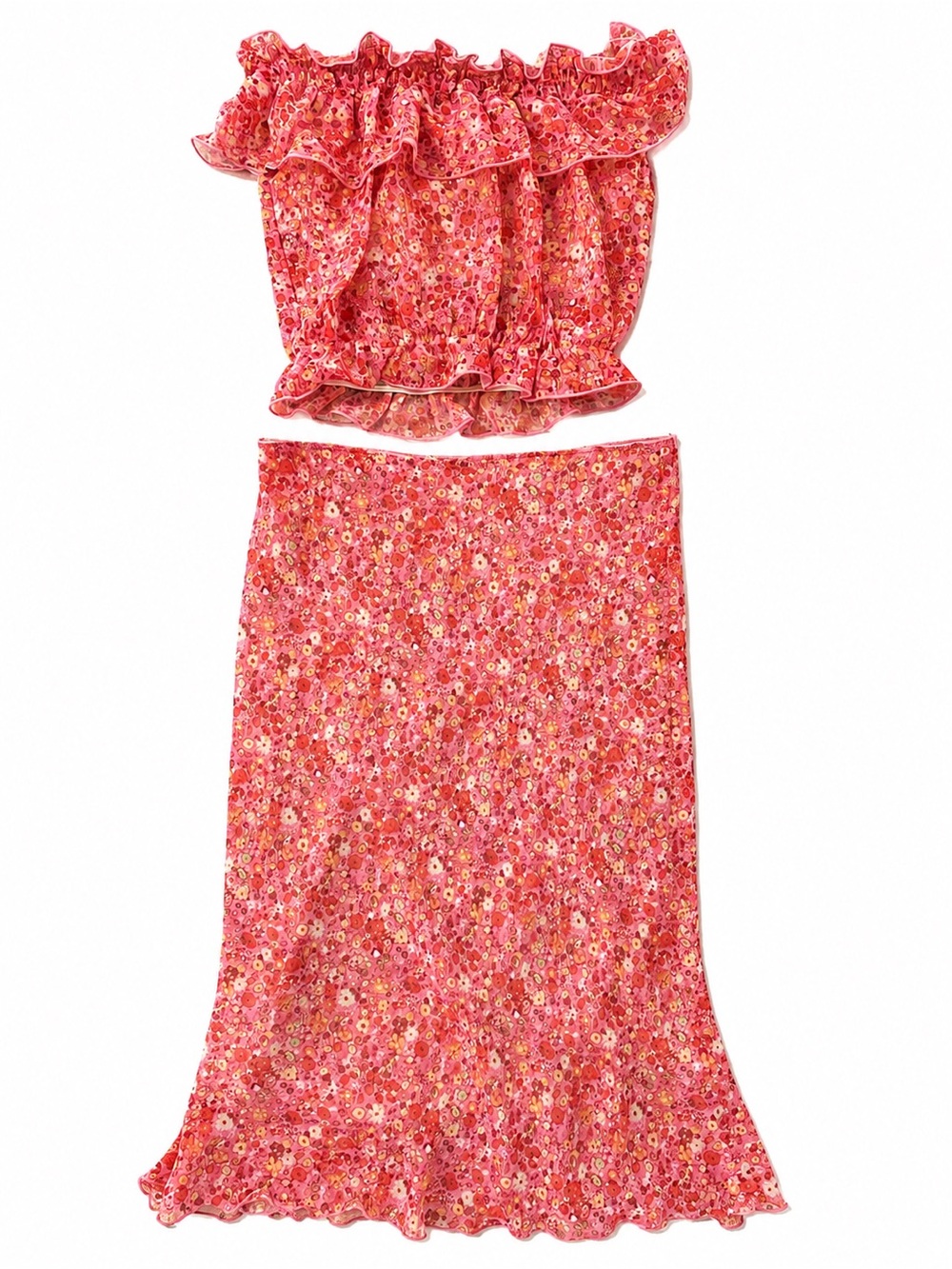 Y2K, XOXO Pink Floral Ruffled Two-Piece Dress Set